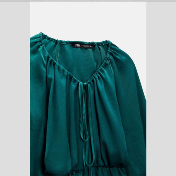 Zara V-Neck Satin Effect Jumpsuit Teal Sz XS NWT - Picture 9 of 10